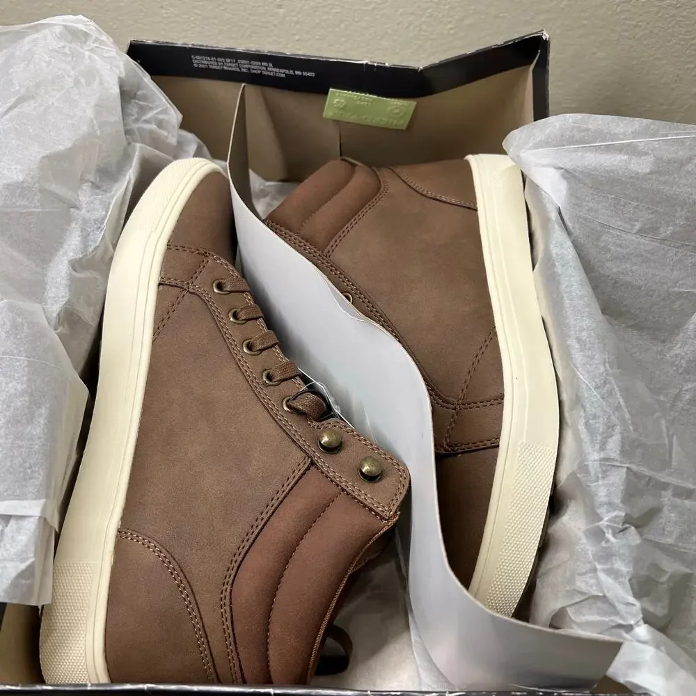 Goodfellow Drew Sneaker Boots Mens 8 Brown Faux Leather Ankle Lace Up Casual New